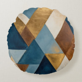 ブルーブロンズクリームと金ゴールド幾何学的抽象芸術 ラウンドクッション