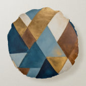 ブルーブロンズクリームと金ゴールド幾何学的抽象芸術 ラウンドクッション (裏面)