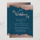 ブルーブロンズメタルエレガントスクリプ結婚ト 招待状 (正面/裏面)