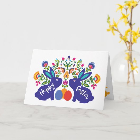 ブルー🐰ブンニーズ民俗付きTouchカスタム文字 カード (黄色い花)