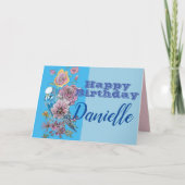 ブルーブージーウォーターカラーバラフローラ誕生日カード カード (正面)