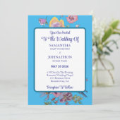 ブルーブージーウォーターカラーフラワー結婚式招待状 招待状 (スタンド正面)