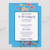 ブルーブージーウォーターカラーフラワー結婚式招待状 招待状 (正面/裏面)