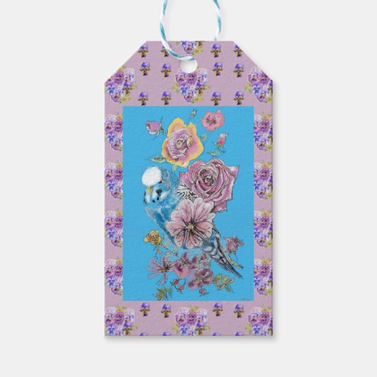 ブルーブージーウォーターカラーフローラレディースギフトラベル ギフトタグ (正面)