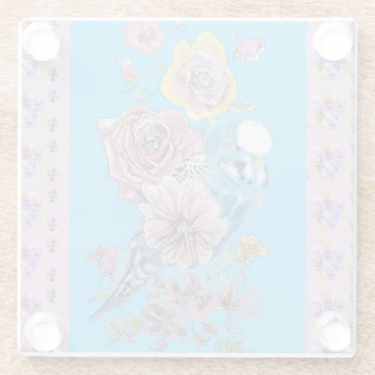 ブルーブージーウォーターカラー薄紫フローラガラスコースター ガラスコースター (裏面)