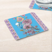 ブルーブージーウォーターカラー薄紫フローラ紙コースター スクエアペーパーコースター (アングル)