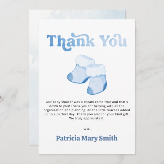 ブルーブーティーボーイベビーシャワーサンキューカード サンキューカード (正面/裏面)