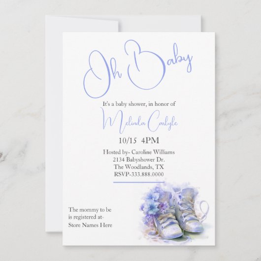 ブルーブーティーボーイ赤ちゃんシャワー 招待状 (正面)