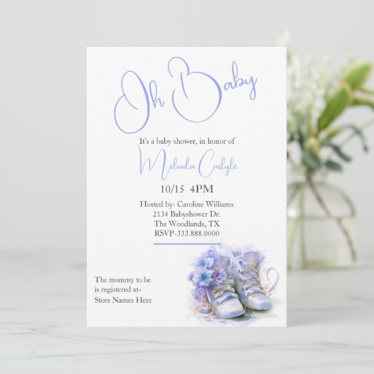 ブルーブーティーボーイ赤ちゃんシャワー 招待状 (スタンド正面)