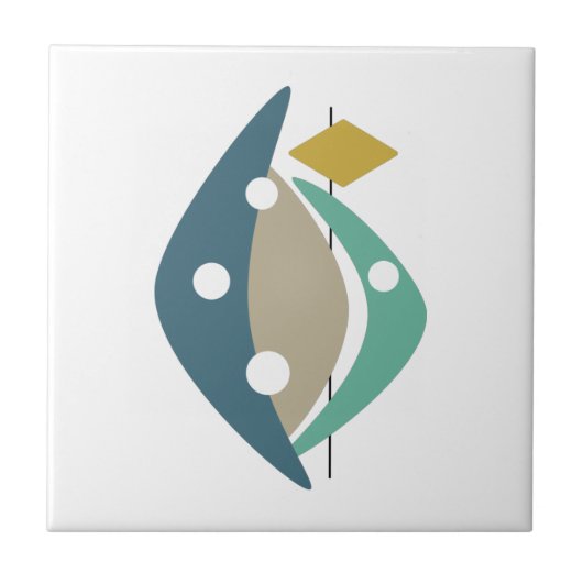 ブルーブーメランシェイプズミッドセンチュリーモダン タイル (正面)