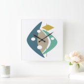 ブルーブーメランズ世紀中頃モダニズム スクエア壁時計 (ホーム)