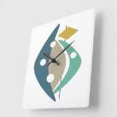 ブルーブーメランズ世紀中頃モダニズム スクエア壁時計 (傾斜)