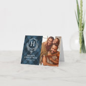 ブループエレガントライドモノグラム写真クリスマス シーズンカード (正面)