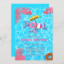 ブループクールールパーティー&サマースイミング誕生日 招待状