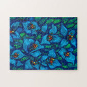 ブループヤエキゾチック花抽象芸術絵画フローラ ジグソーパズル (横)