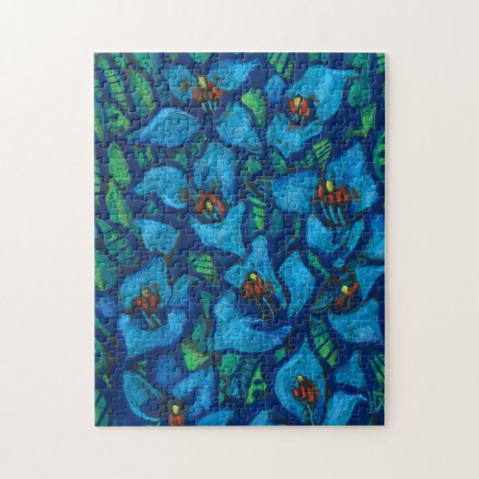 ブループヤエキゾチック花抽象芸術絵画フローラ ジグソーパズル (縦)