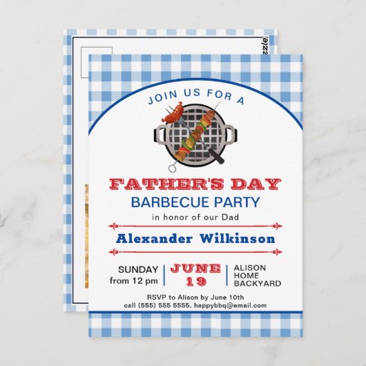 ブループライド父の日の写真BBQ招待状 ポストカード (正面/裏面)
