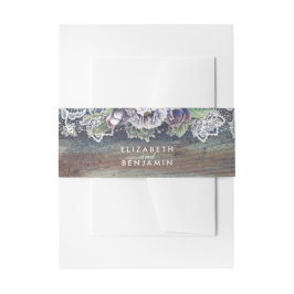 ブループラムネイビー素朴ヴィンテージレースウッド 招待状ベリーバンド