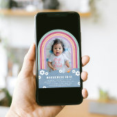 ブループラムフローラレインボーキッド誕生日招待状 招待状