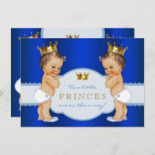 ブループリンス王室のツインボーイ赤ちゃんシャワー 招待状 (正面/裏面)