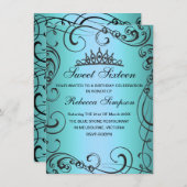 ブループリンセススウィート16誕生日招待状 招待状 (正面/裏面)