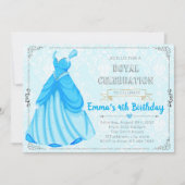 ブループリンセスドレスをテーマにした誕生日の招待状 招待状 (正面)