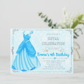 ブループリンセスドレスをテーマにした誕生日の招待状 招待状 (スタンド正面)