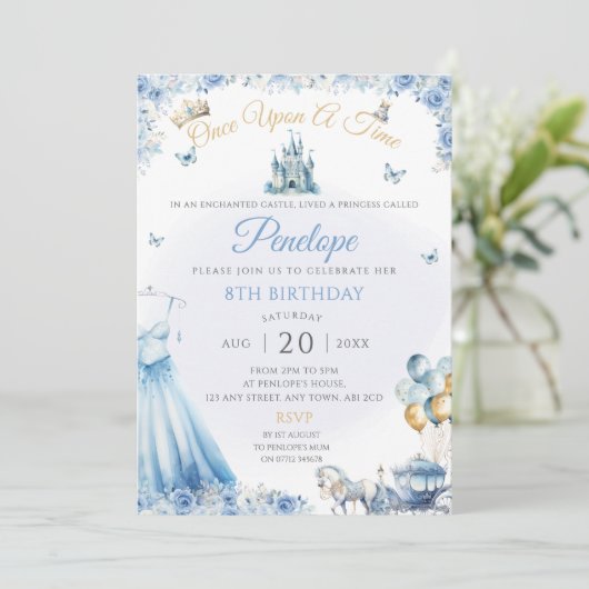 ブループリンセスドレスバースデーパーティー招待状 招待状 (スタンド正面)