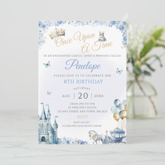 ブループリンセスバースデーパーティー招待状おとぎ話 招待状 (スタンド正面)