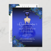 ブループリンセス金ゴールド誕生日キンセアニラ招待状 ポストカード (正面/裏面)