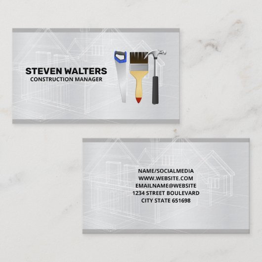 ブループリント |ブラシとハンマーのアイコン 名刺 (正面/裏面)