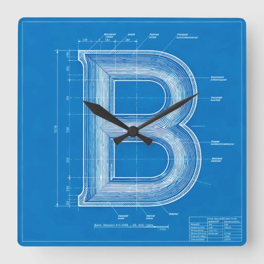 ブループリント モノグラム B スクエア壁時計 (正面)