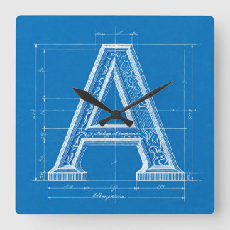 ブループリント モノグラム Letter A スクエア壁時計