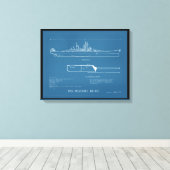 ブループリントUSSミズーリBB-63 キャンバスプリント (インサイチュ (ウッドフロア))