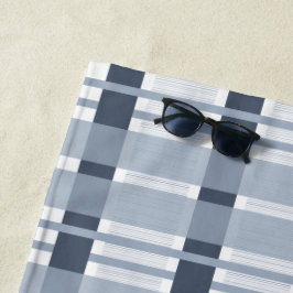 ブループレイドとストライプウェイブ ビーチタオル