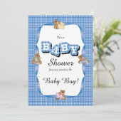ブループレイドとベビーベア|ベビーシャワー 招待状 (スタンド正面)