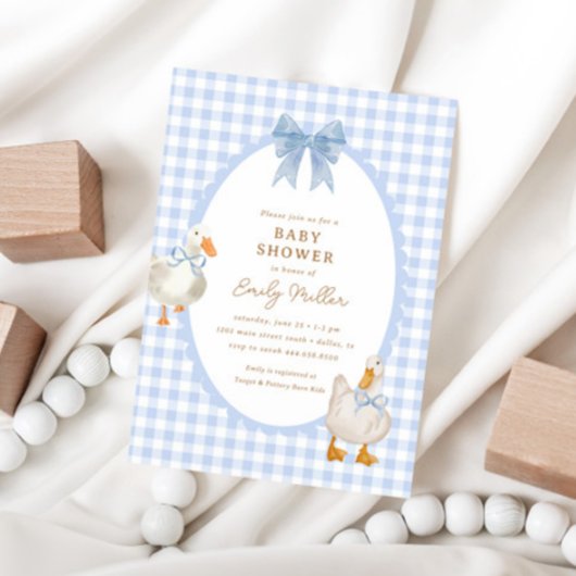 ブループレイドのガチョウのダックコケットベイビーシャワー 招待状