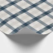 ブループレイドウィンターホリデークリスマスハートベージュ ラッピングペーパー (角)