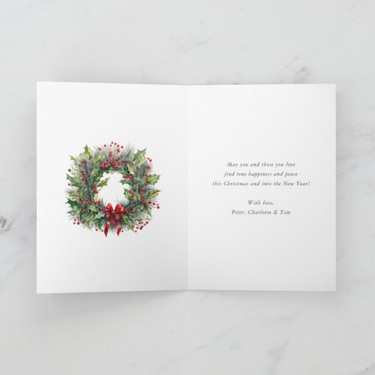 ブループレイドウォーターカラーディアメリークリスマス シーズンカード (内部)