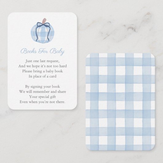 ブループレイドカボチャが本の赤ちゃんシャワーをもたらす エンクロージャーカード (正面/裏面)