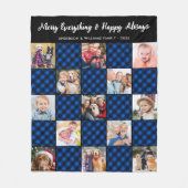 ブループレイドキルトパーソナライズされた13写真コラージュ フリースブランケット (正面)