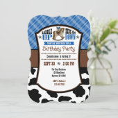 ブループレイドコウィドカウボーイ誕生日招待状 招待状 (スタンド正面)