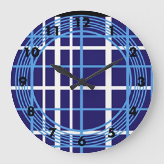 ブループレイドサークルズデザイン ラージ壁時計 (正面)