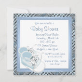 ブループレイドシューズブラックブループレイド男の赤ちゃんシャワー 招待状 (裏面)