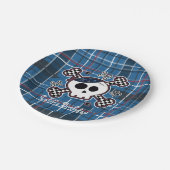 ブループレイドスカル&ボーンズバースデーパーティープレート ペーパープレート (アングル)