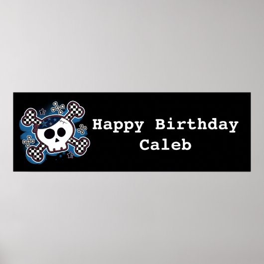 ブループレイドスカル&ボーンズ誕生日パーティバナー ポスター (正面)