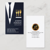 ブループレイドストライプ金ゴールドスーツタイカトレリーケーター 名刺 (正面/裏面)