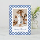 ブループレイドタイポグラフィフォトハッピーホリデーカード シーズンカード (スタンド正面)