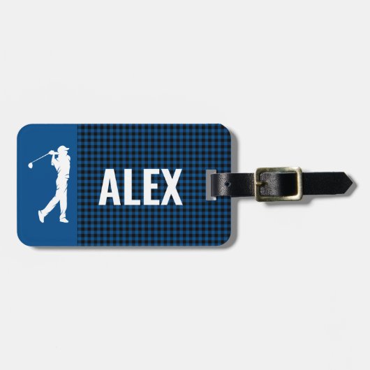 ブループレイドチェックモノグラムゴルファー ラゲッジタグ (正面横)
