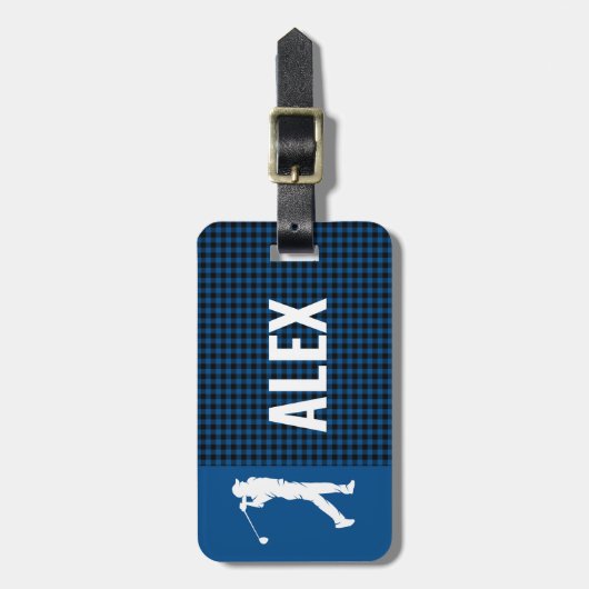 ブループレイドチェックモノグラムゴルファー ラゲッジタグ (正面縦)